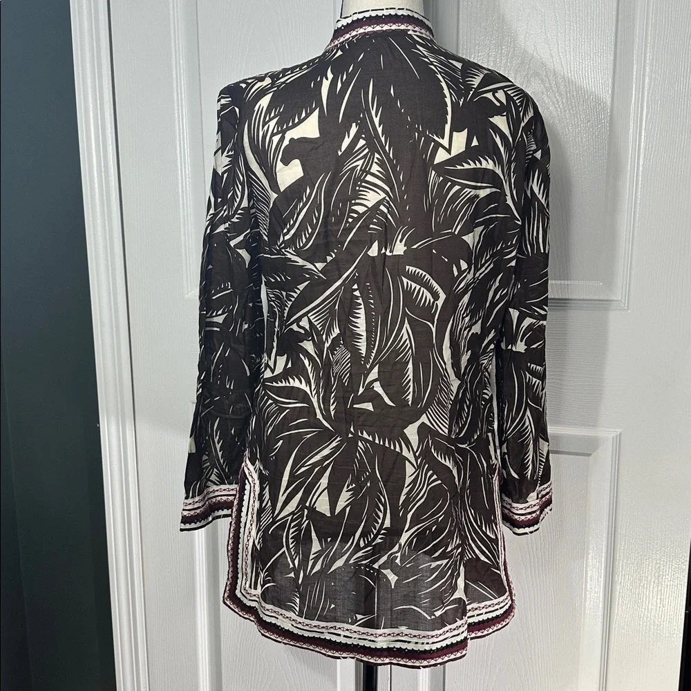 Tory Burch Beach Tunic Brown Palm Fronds Tropical Flamingo Size 6 Sequins - Picture 5 of 12